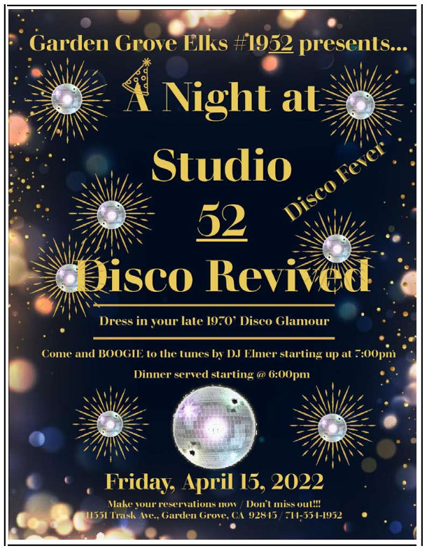 A Night at Studio 52 Disco Revived Garden Grove Lodge 1952