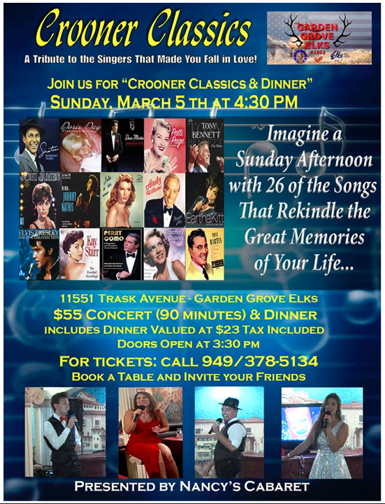 Crooner Classics Dinner and Showcase Garden Grove Lodge 1952